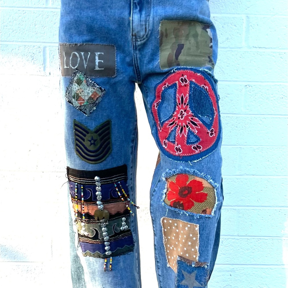 Upcycled Embellished Bohemian Patchwork Flare Jeans - Picture 10 of 10